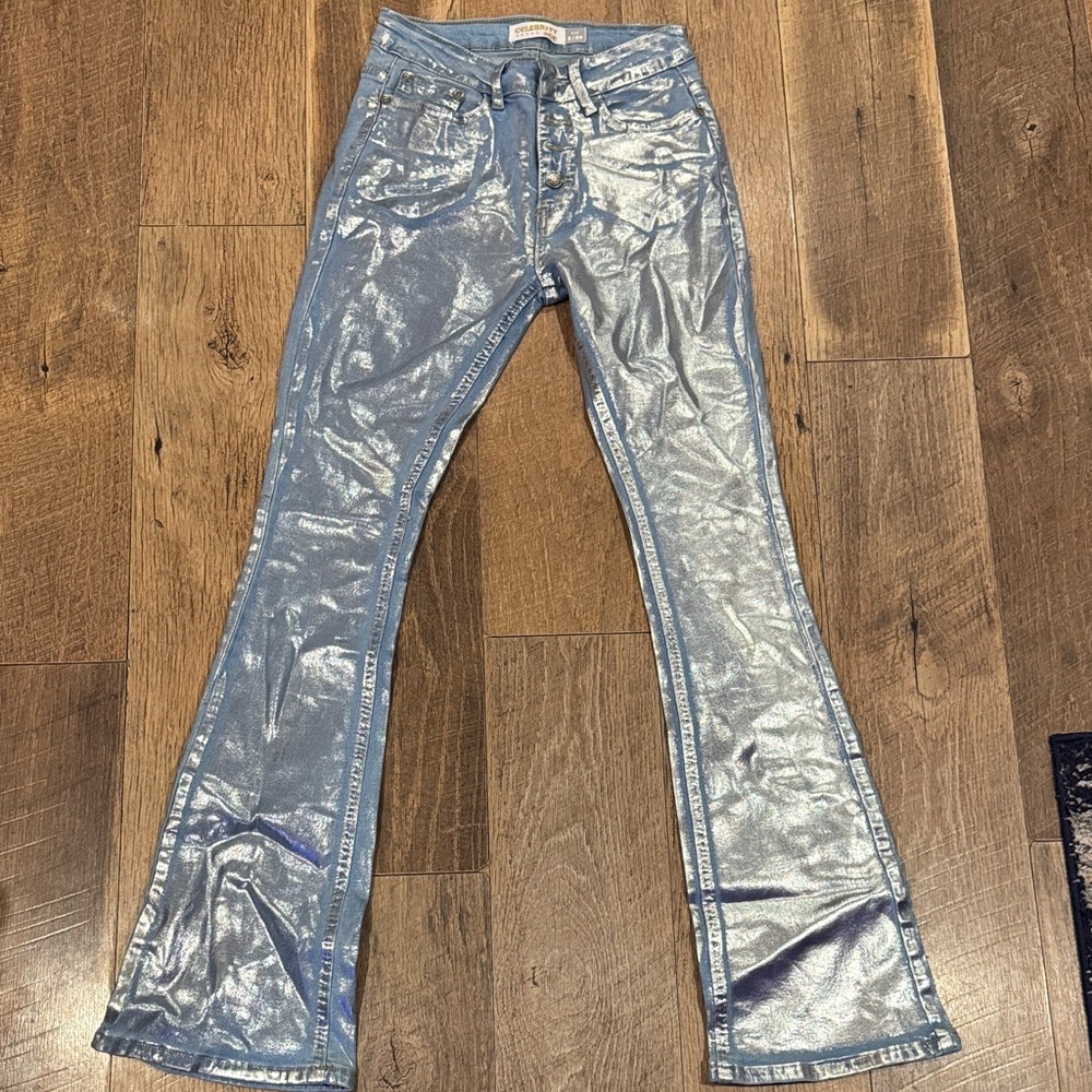 Metallic Blue Flared Women Jeans